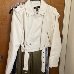 Faux leather off white moto jacket